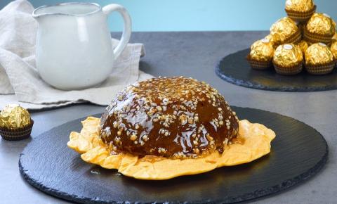 Sobremesa espanhola com um toque de avelã | Pudim de Ferrero Rocher